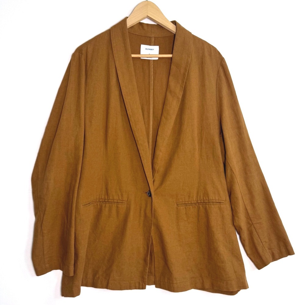 Old Navy Womens XL Linen Blend Blazer Tobacco Brown Single Button